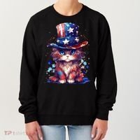 Cute Patriotic Red White And Blue Kitten Cat Women's Sweatshirt thumb 0