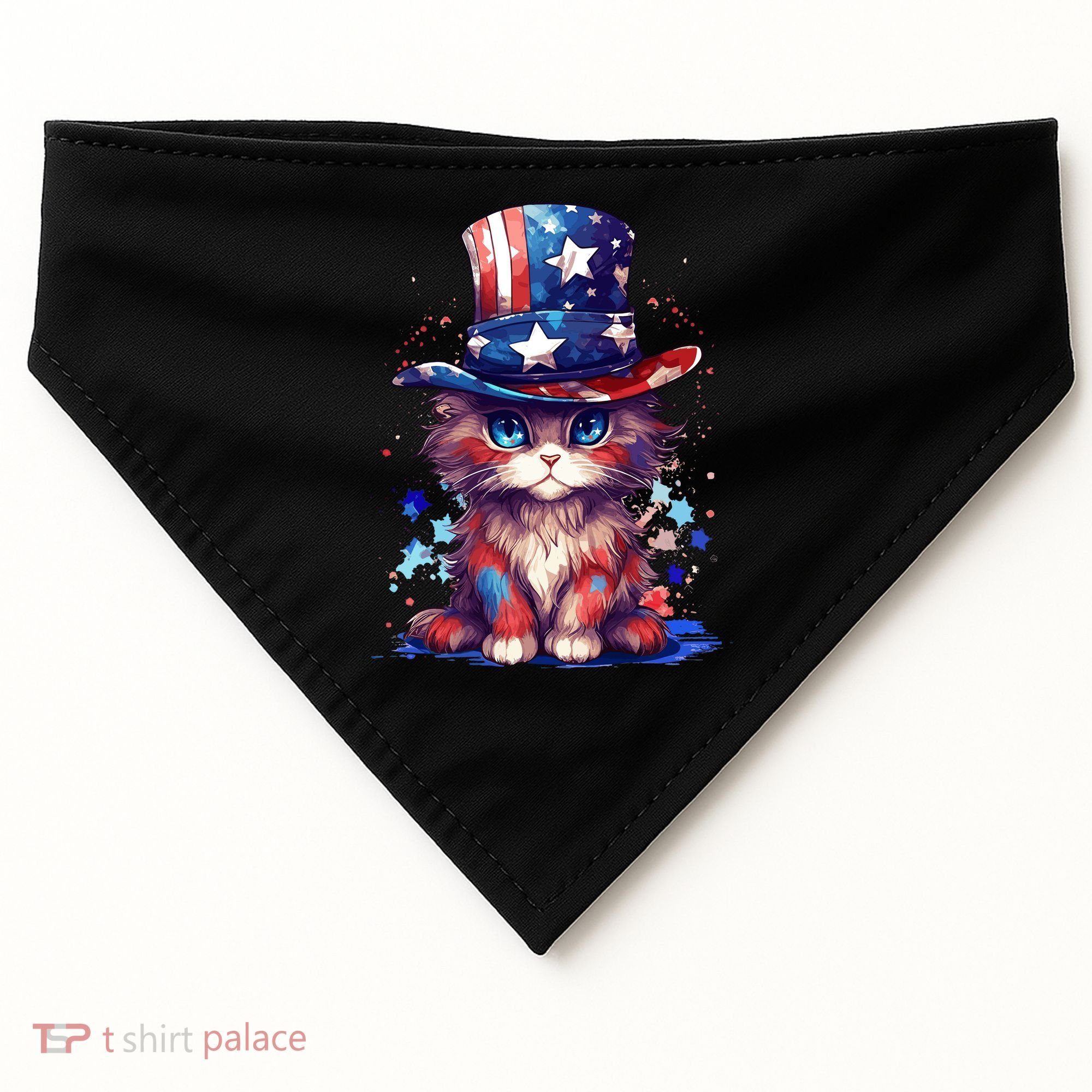 Cute Patriotic Red White And Blue Kitten Cat USA-Made Doggie Bandana