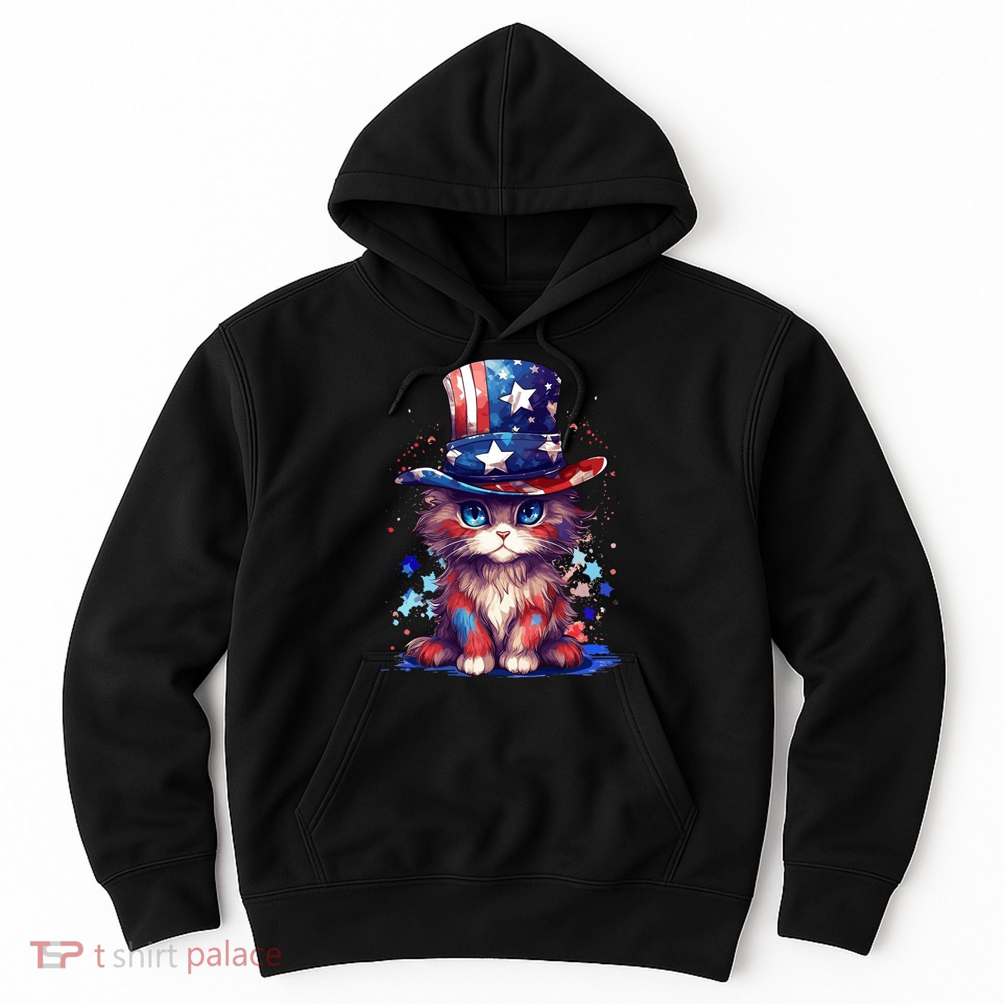 Cute Patriotic Red White And Blue Kitten Cat Hoodie
