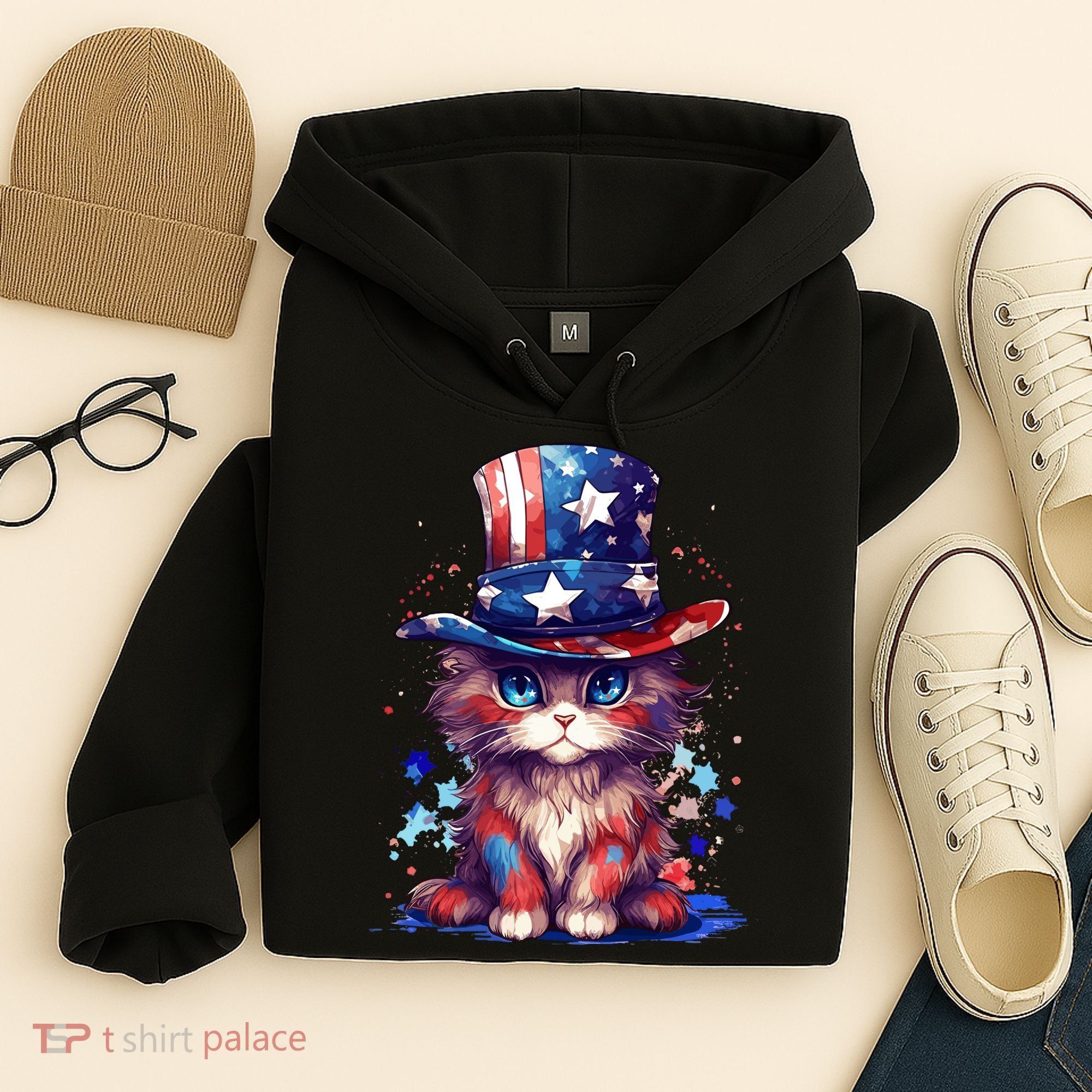 Cute Patriotic Red White And Blue Kitten Cat Hoodie