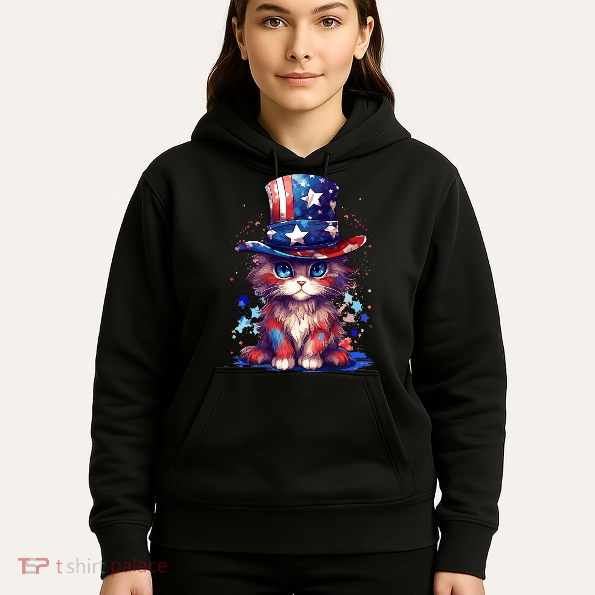 Cute Patriotic Red White And Blue Kitten Cat Hoodie