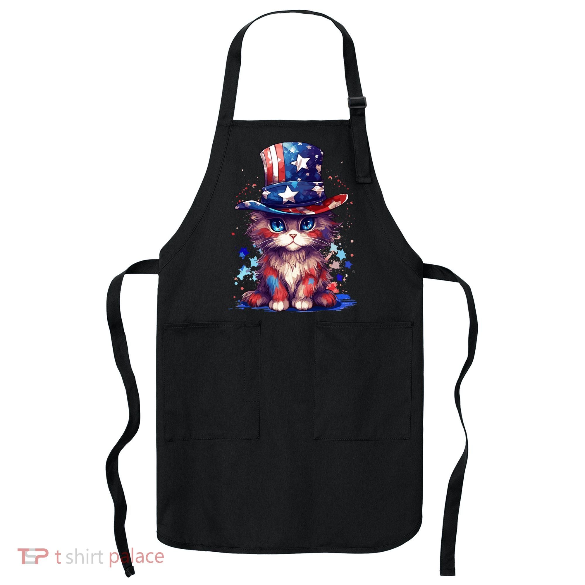 Cute Patriotic Red White And Blue Kitten Cat Apron