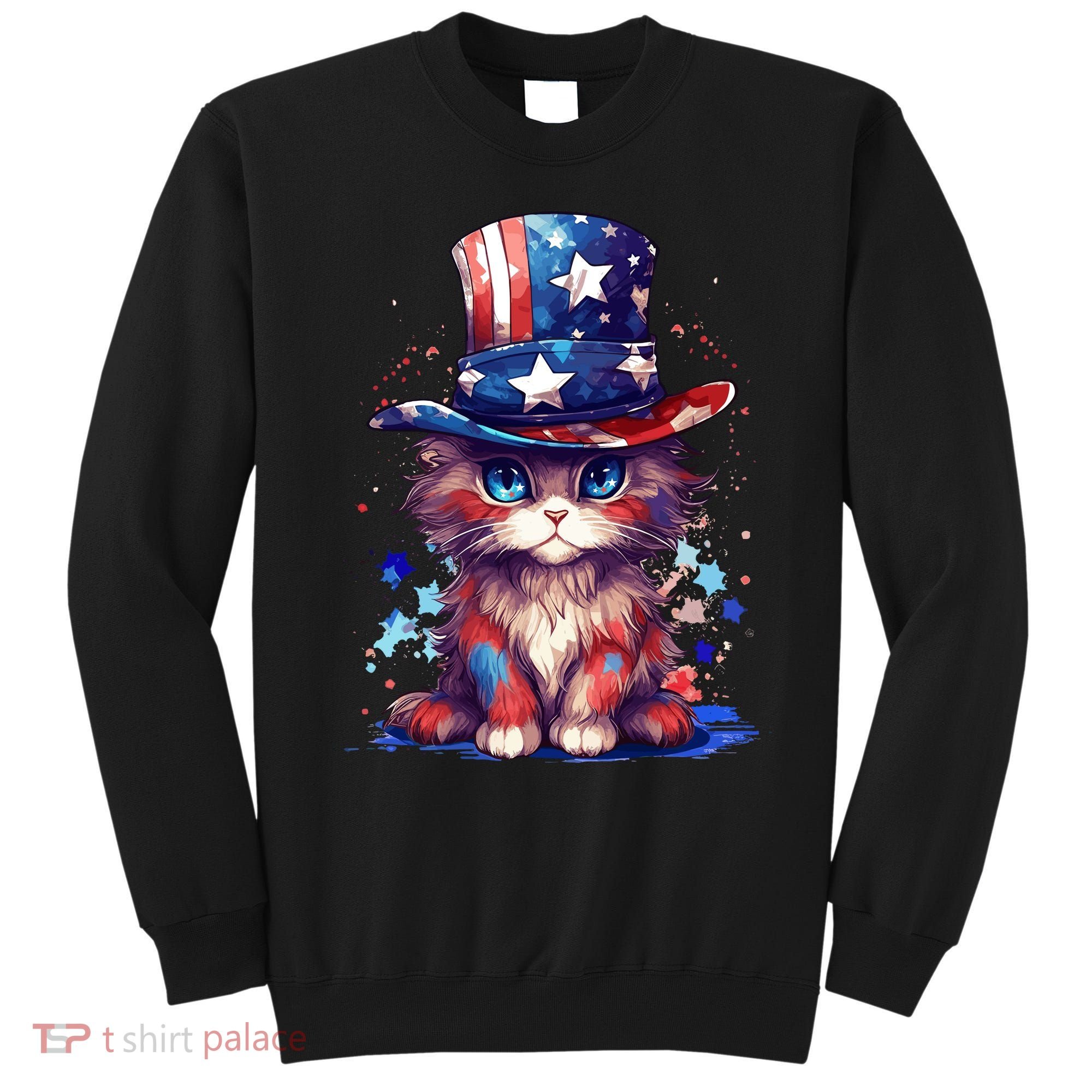 Cute Patriotic Red White And Blue Kitten Cat Sweatshirt