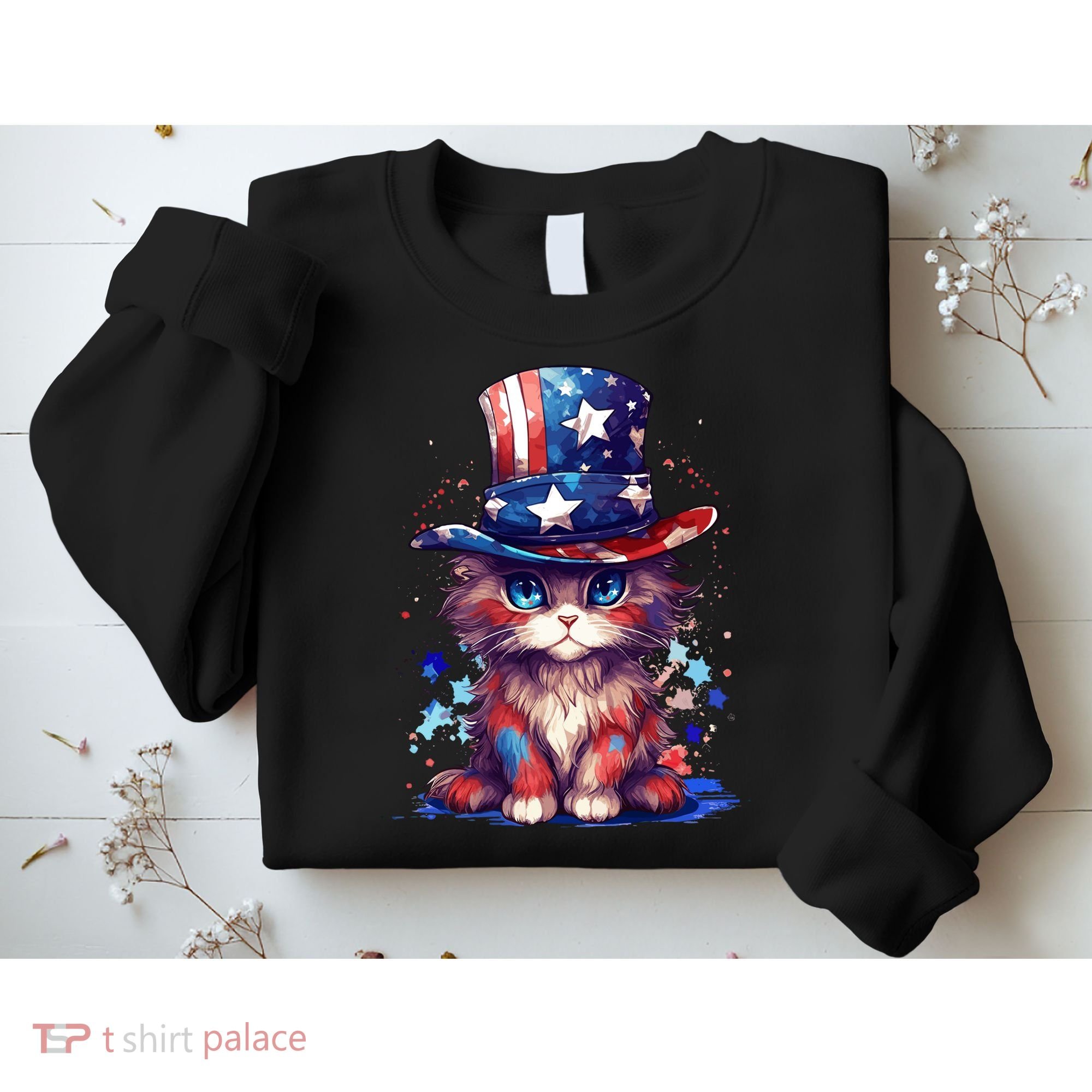Cute Patriotic Red White And Blue Kitten Cat Sweatshirt