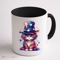 Cute Patriotic Red White And Blue Kitten Cat Coffee Mug thumb 1