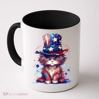 Cute Patriotic Red White And Blue Kitten Cat Coffee Mug thumb 0