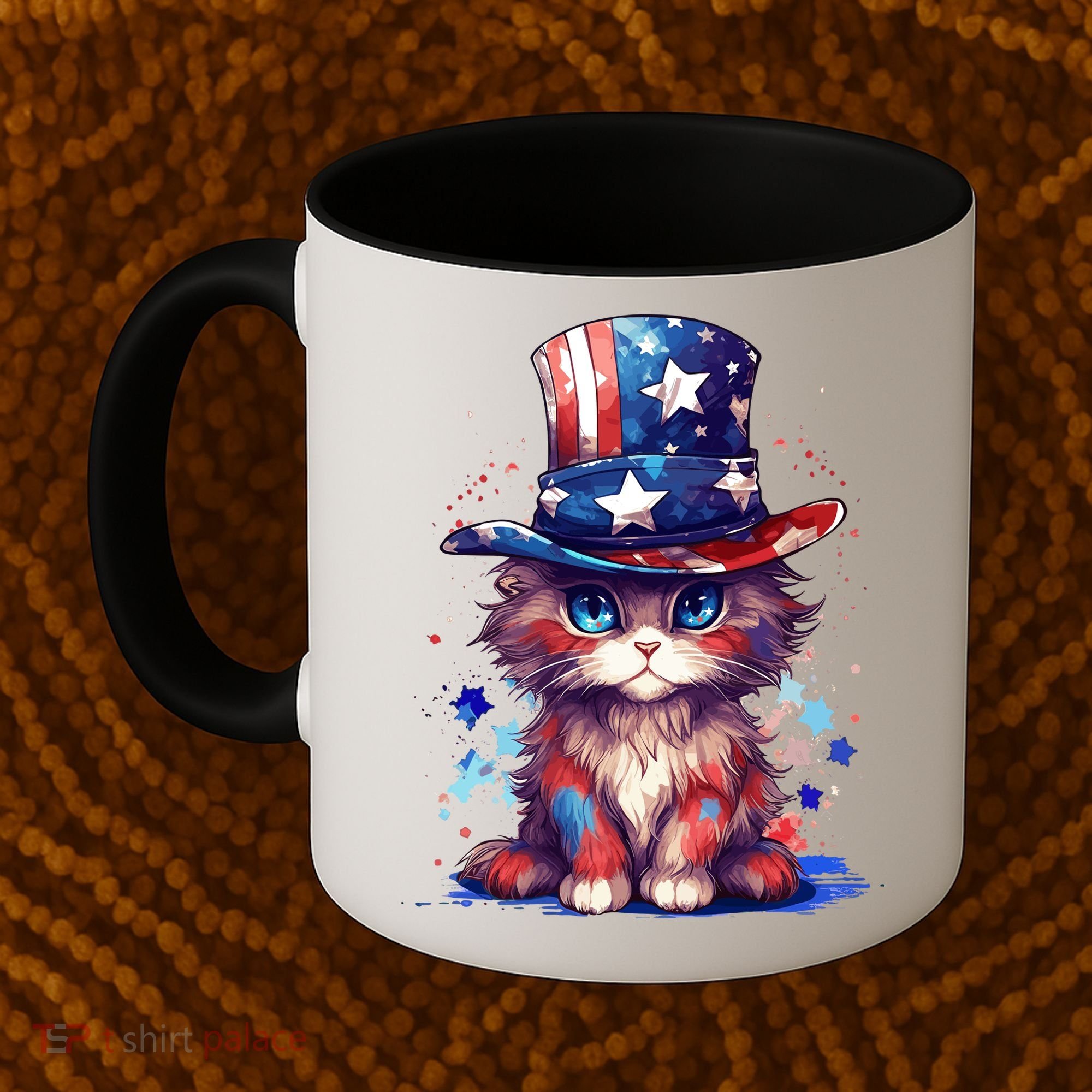 Cute Patriotic Red White And Blue Kitten Cat Coffee Mug