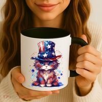 Cute Patriotic Red White And Blue Kitten Cat Coffee Mug thumb 3