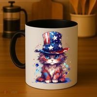 Cute Patriotic Red White And Blue Kitten Cat Coffee Mug thumb 4