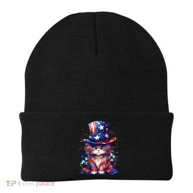 Cute Patriotic Red White And Blue Kitten Cat Beanie