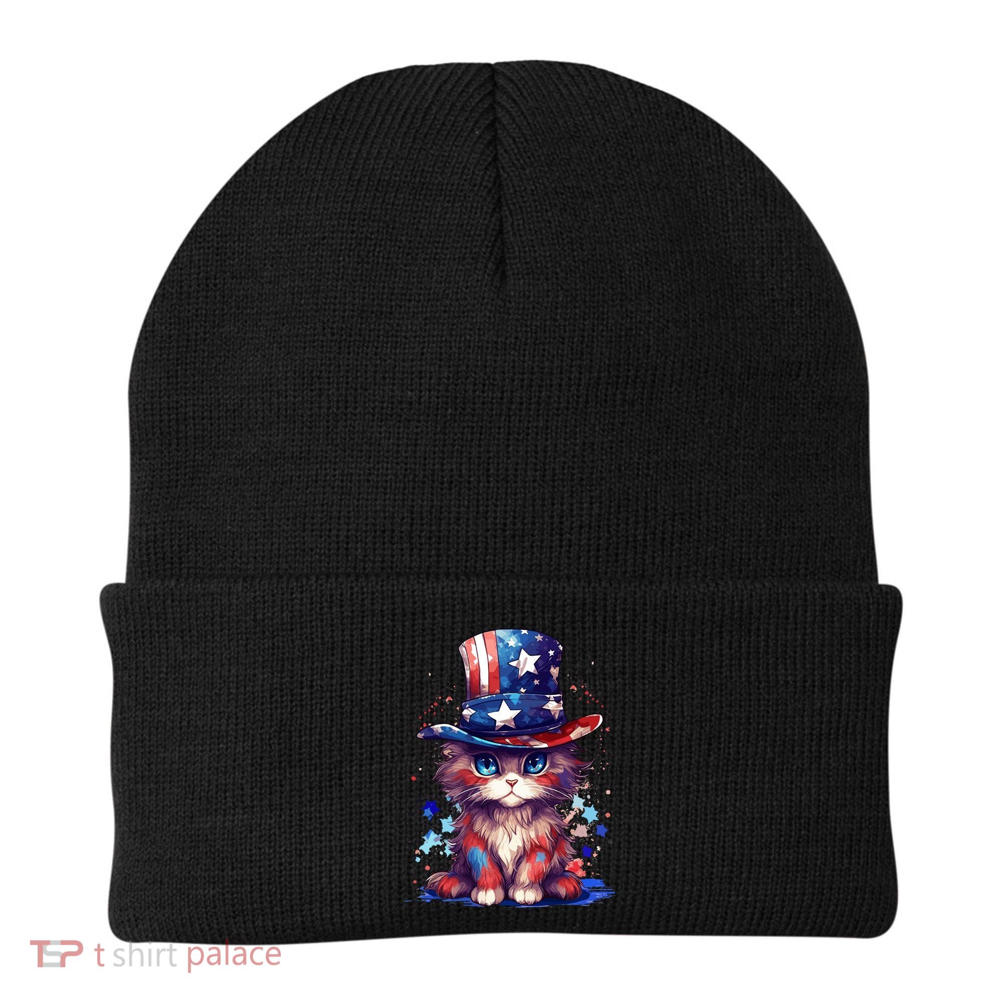 Cute Patriotic Red White And Blue Kitten Cat Beanie