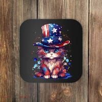 Cute Patriotic Red White And Blue Kitten Cat Coaster thumb 0
