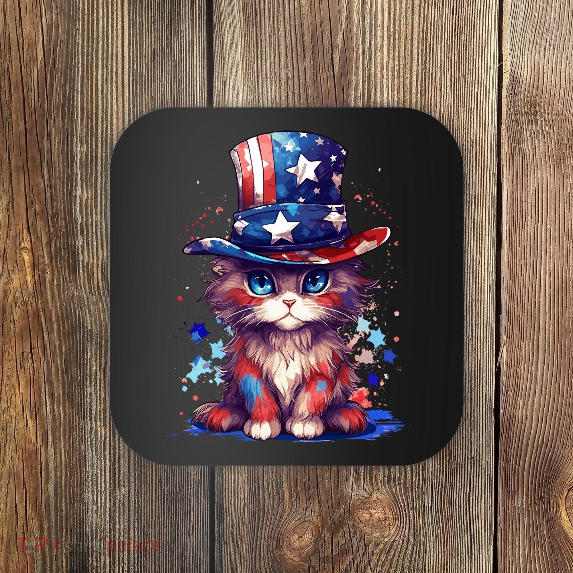 Cute Patriotic Red White And Blue Kitten Cat Coaster
