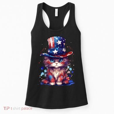 Cute Patriotic Red White And Blue Kitten Cat Women's Tank Top