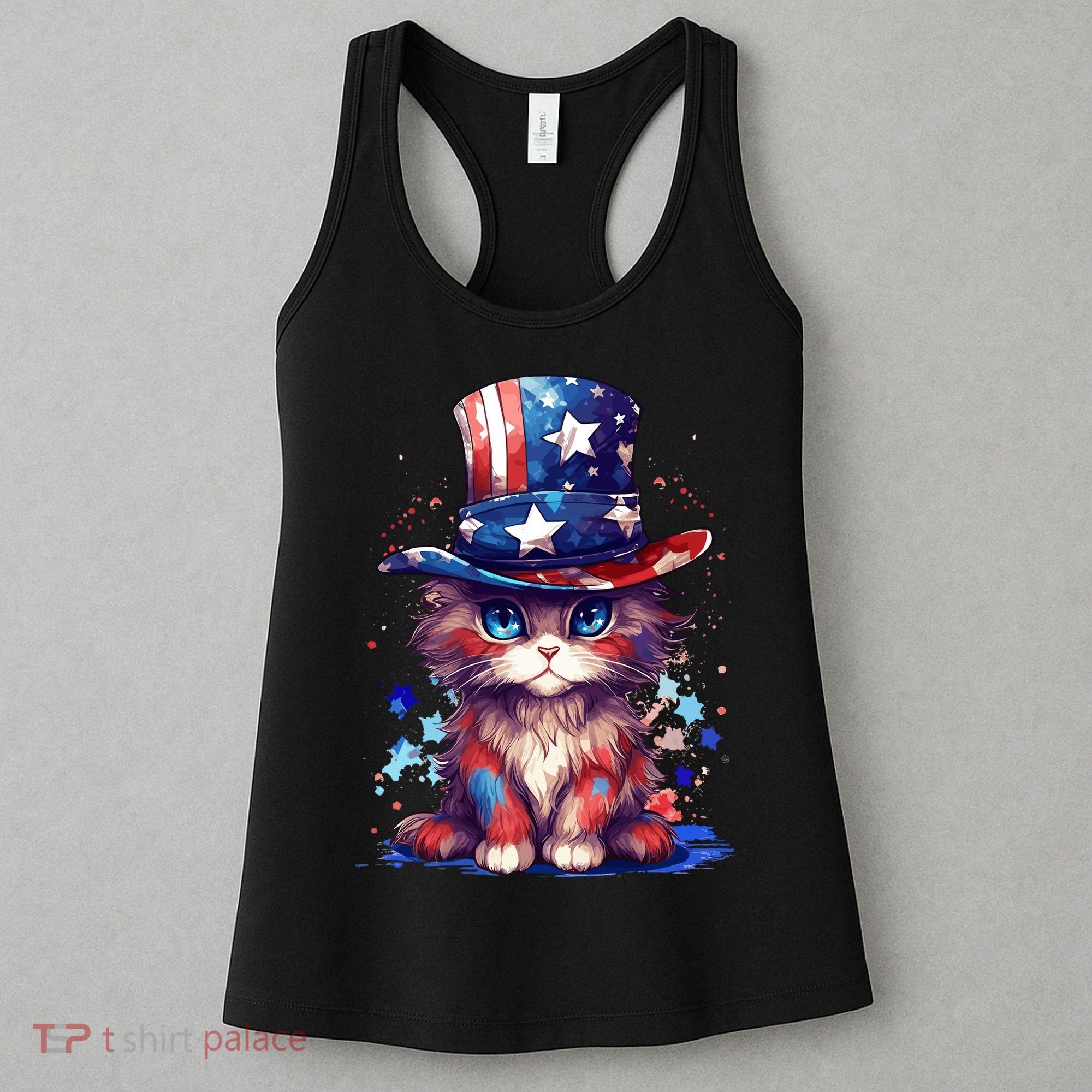 Cute Patriotic Red White And Blue Kitten Cat Women's Tank Top
