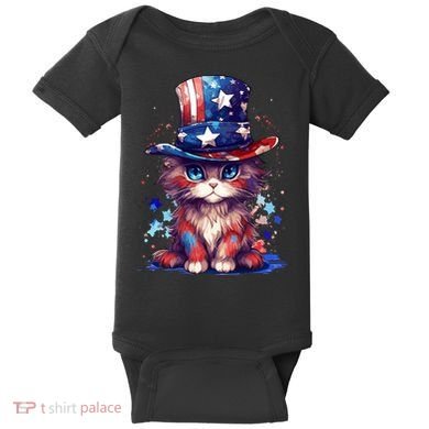 Cute Patriotic Red White And Blue Kitten Cat Baby Bodysuit