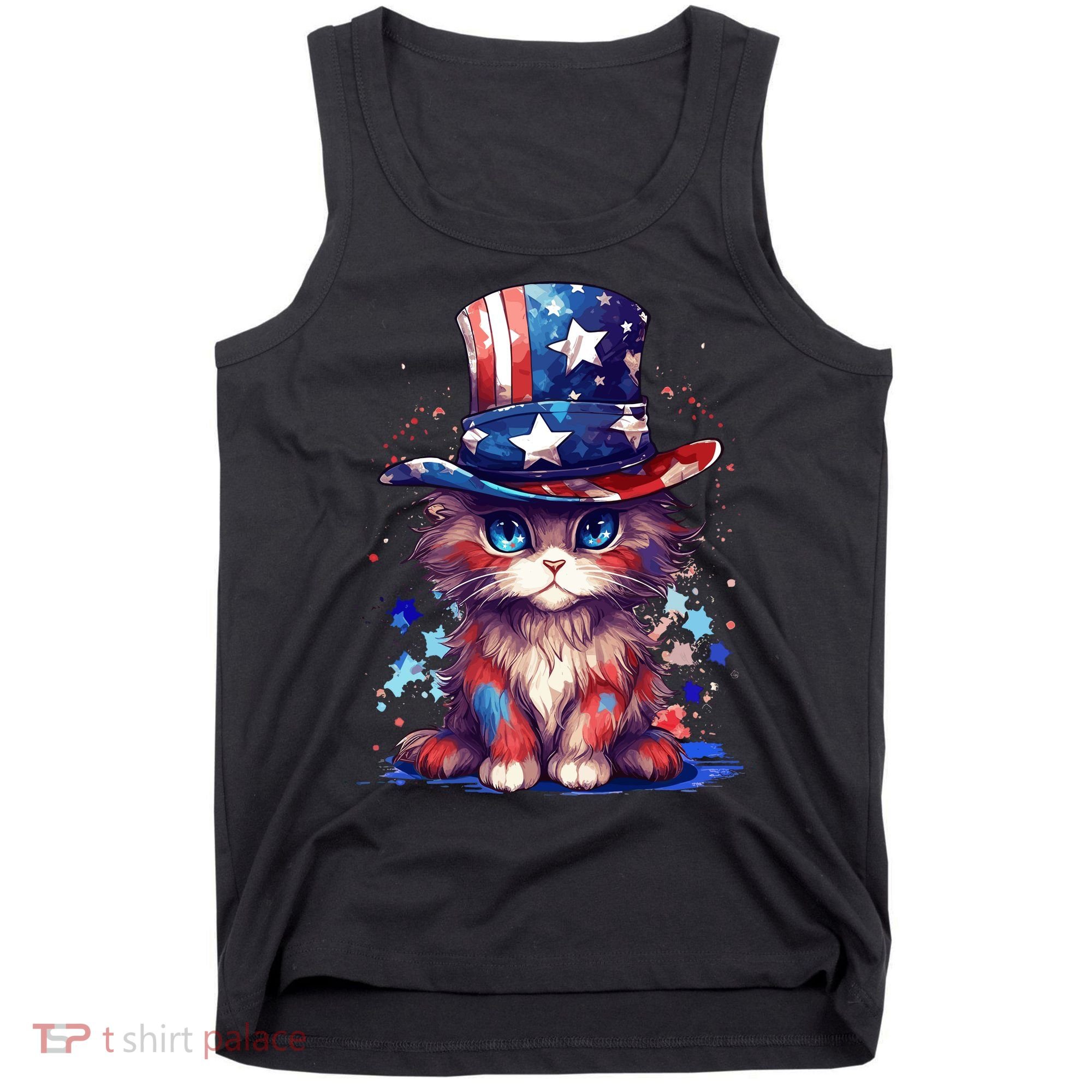 Cute Patriotic Red White And Blue Kitten Cat Tank Top