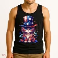 Cute Patriotic Red White And Blue Kitten Cat Tank Top thumb 3