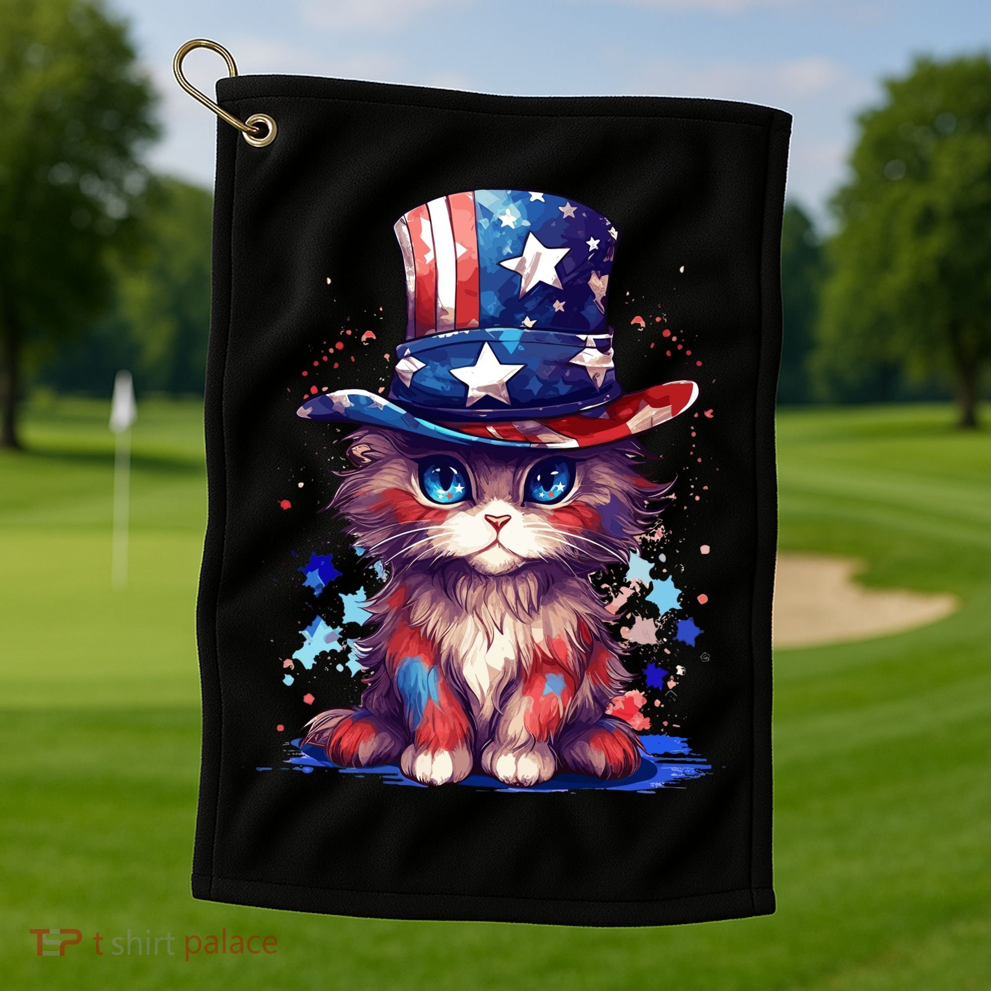 Cute Patriotic Red White And Blue Kitten Cat Golf Towel