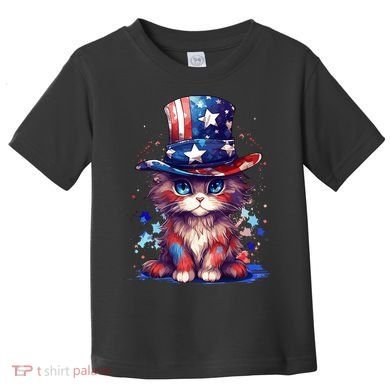 Cute Patriotic Red White And Blue Kitten Cat Toddler T-Shirt