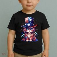Cute Patriotic Red White And Blue Kitten Cat Toddler T-Shirt thumb 2