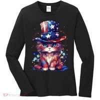 Cute Patriotic Red White And Blue Kitten Cat Women's Long Sleeve Shirt thumb 0