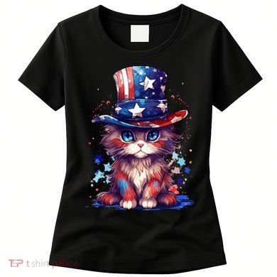 Cute Patriotic Red White And Blue Kitten Cat Women's T-Shirt