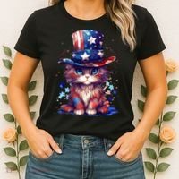 Cute Patriotic Red White And Blue Kitten Cat Women's T-Shirt thumb 2