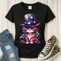 Cute Patriotic Red White And Blue Kitten Cat Women's T-Shirt thumb 3