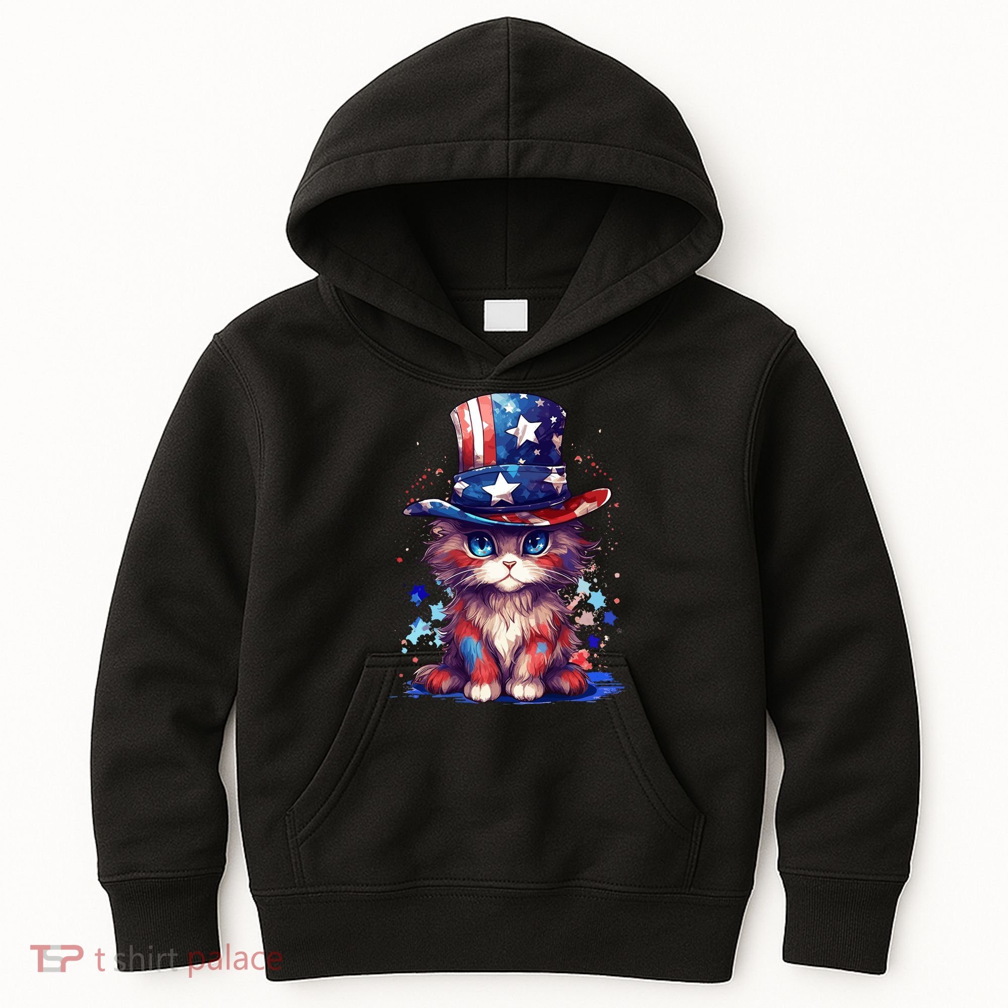 Cute Patriotic Red White And Blue Kitten Cat Kids Hoodie