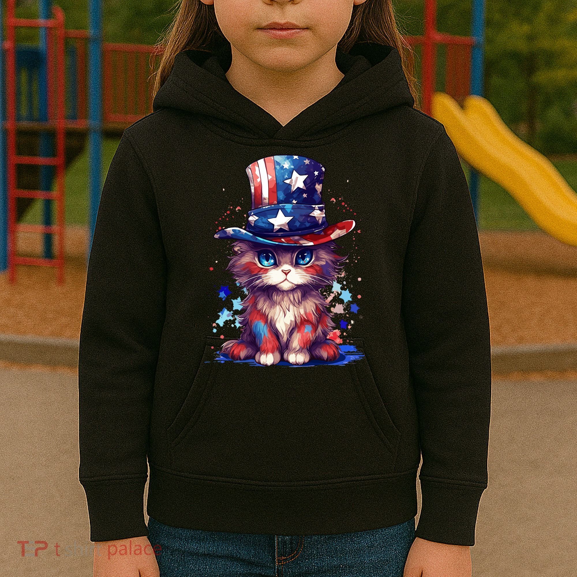 Cute Patriotic Red White And Blue Kitten Cat Kids Hoodie