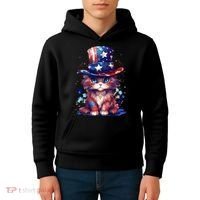 Cute Patriotic Red White And Blue Kitten Cat Kids Hoodie thumb 4
