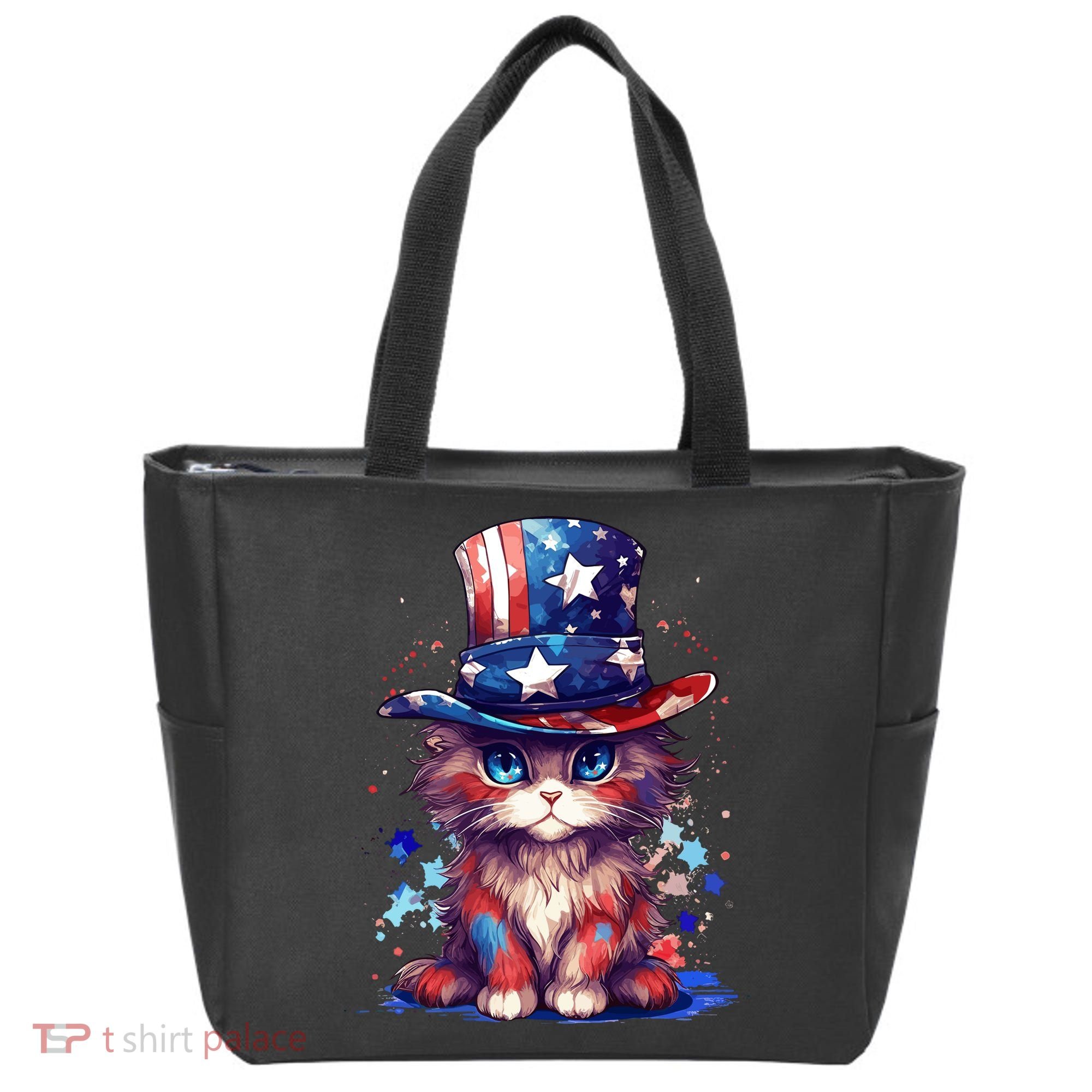 Cute Patriotic Red White And Blue Kitten Cat Tote Bag