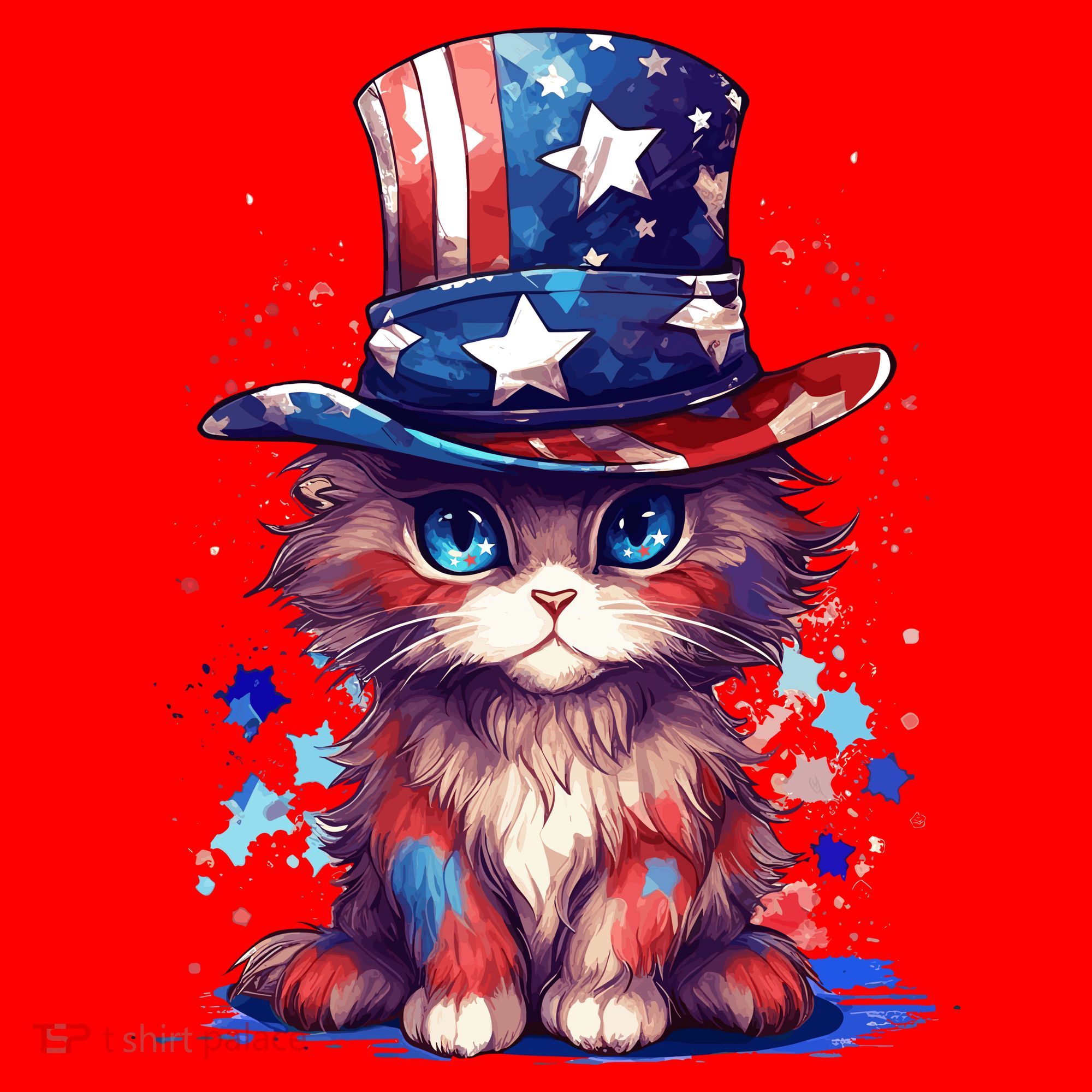Cute Patriotic Red White And Blue Kitten Cat Santa Hat