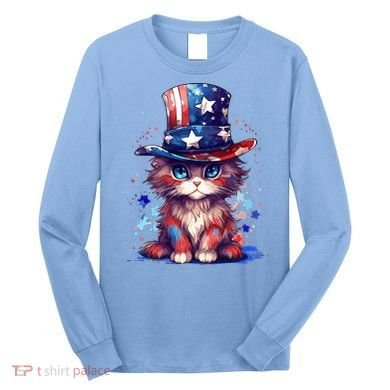 Cute Patriotic Red White And Blue Kitten Cat Long Sleeve Shirt