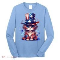 Cute Patriotic Red White And Blue Kitten Cat Long Sleeve Shirt thumb 0