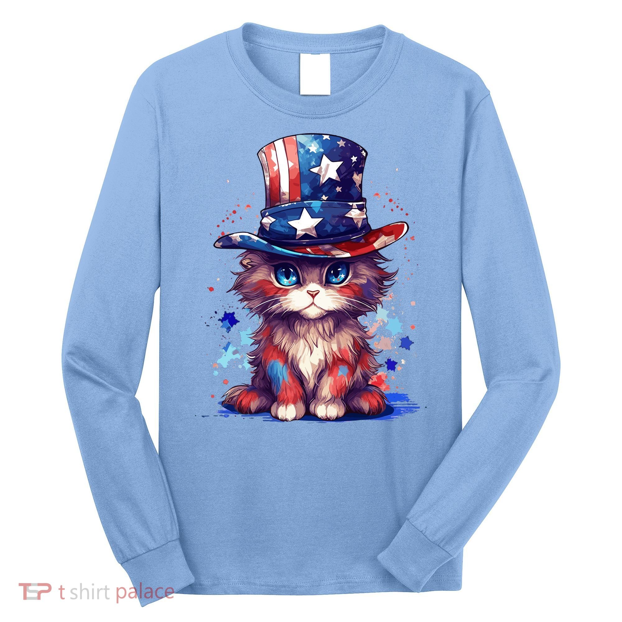 Cute Patriotic Red White And Blue Kitten Cat Long Sleeve Shirt