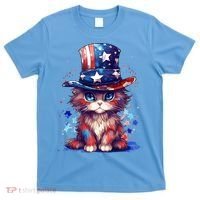 Cute Patriotic Red White And Blue Kitten Cat T-Shirt thumb 0