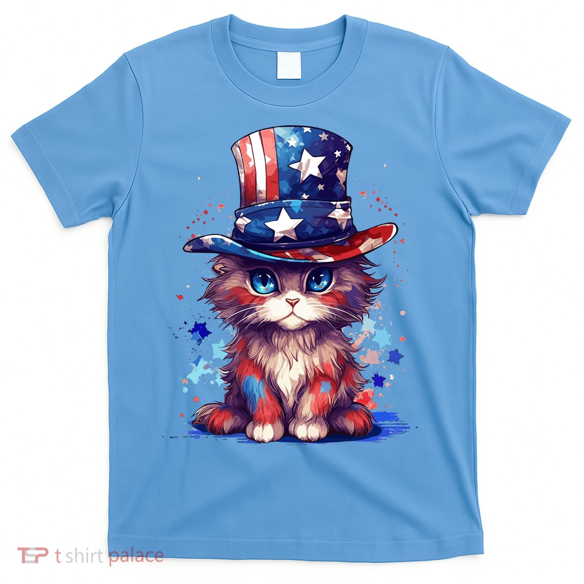 Cute Patriotic Red White And Blue Kitten Cat T-Shirt