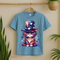 Cute Patriotic Red White And Blue Kitten Cat T-Shirt thumb 2