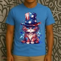 Cute Patriotic Red White And Blue Kitten Cat T-Shirt thumb 3