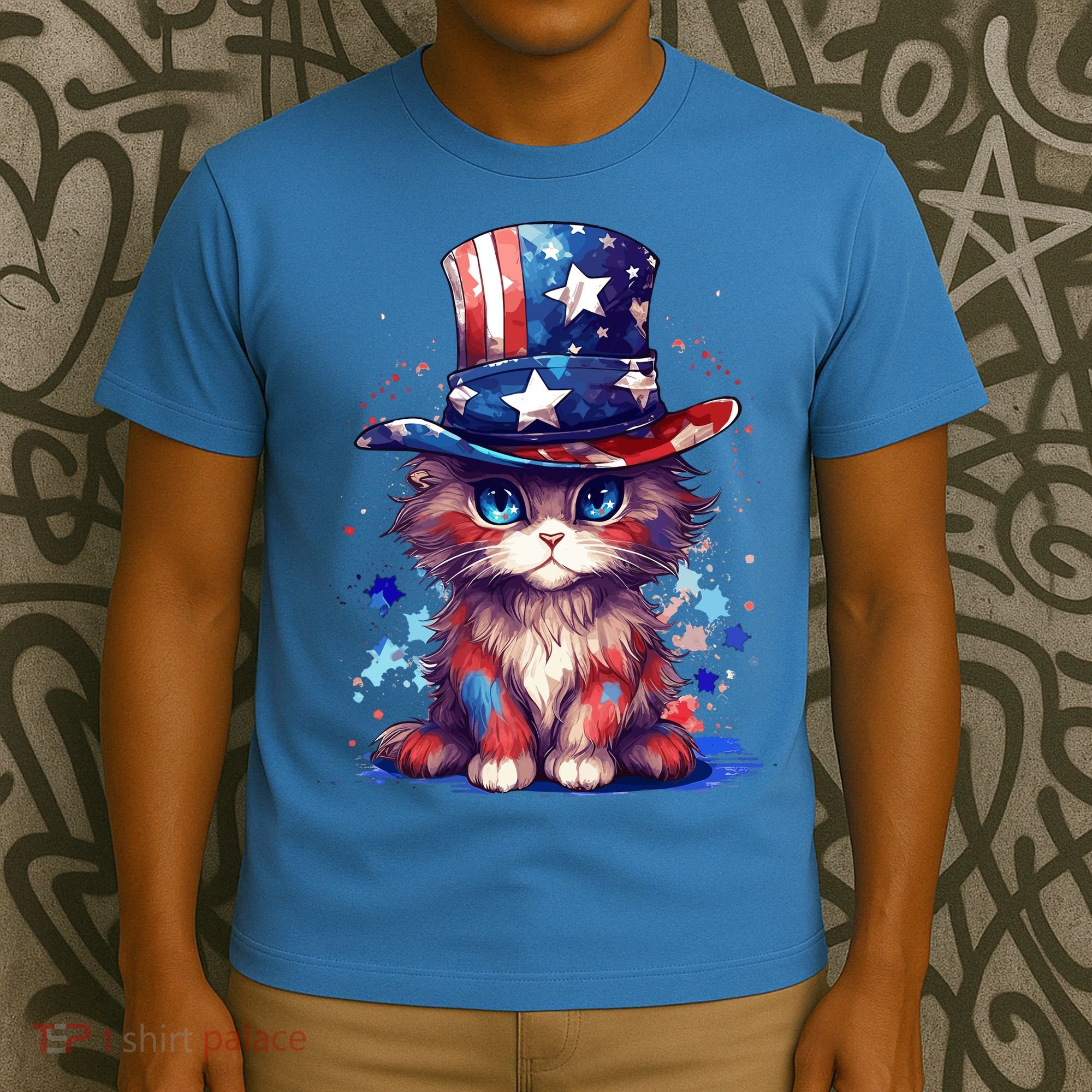Cute Patriotic Red White And Blue Kitten Cat T-Shirt