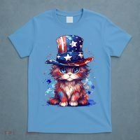 Cute Patriotic Red White And Blue Kitten Cat T-Shirt thumb 4