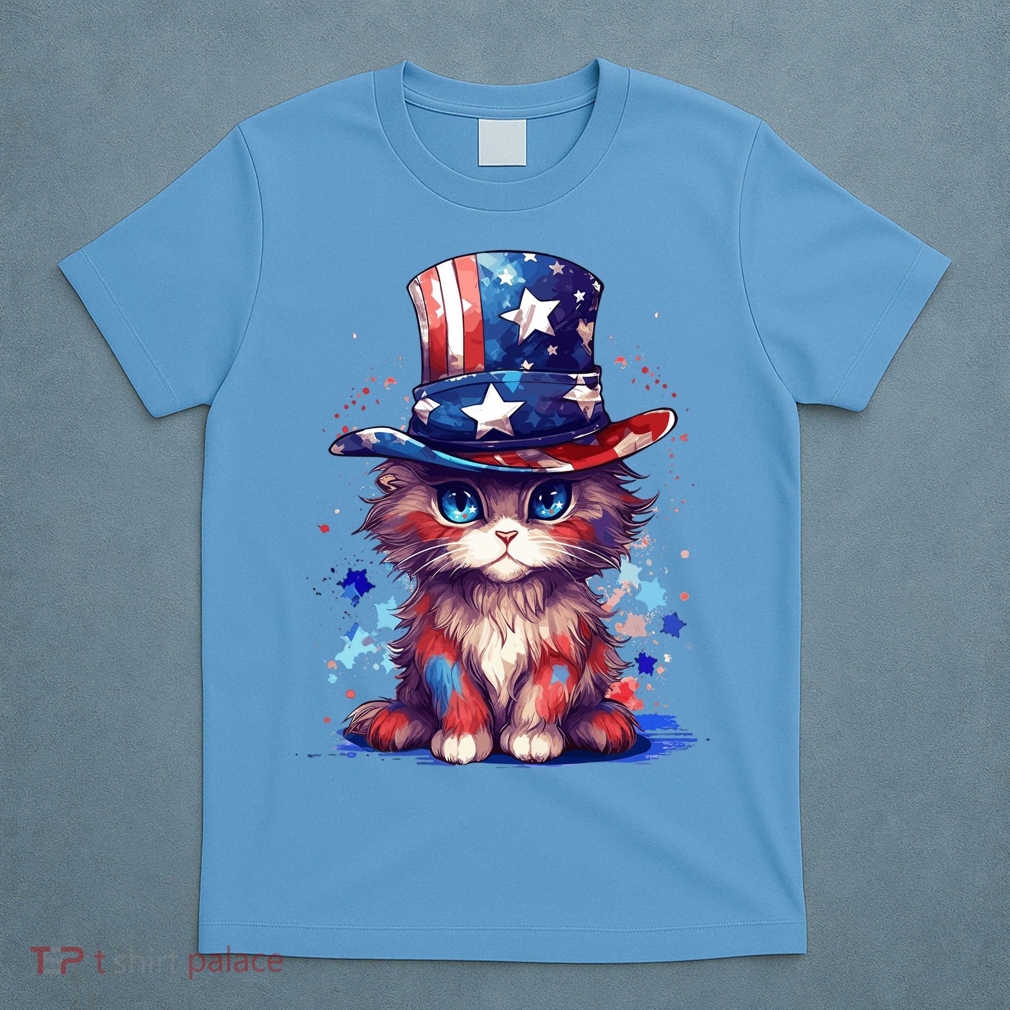 Cute Patriotic Red White And Blue Kitten Cat T-Shirt