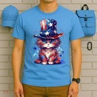 Cute Patriotic Red White And Blue Kitten Cat T-Shirt thumb 5