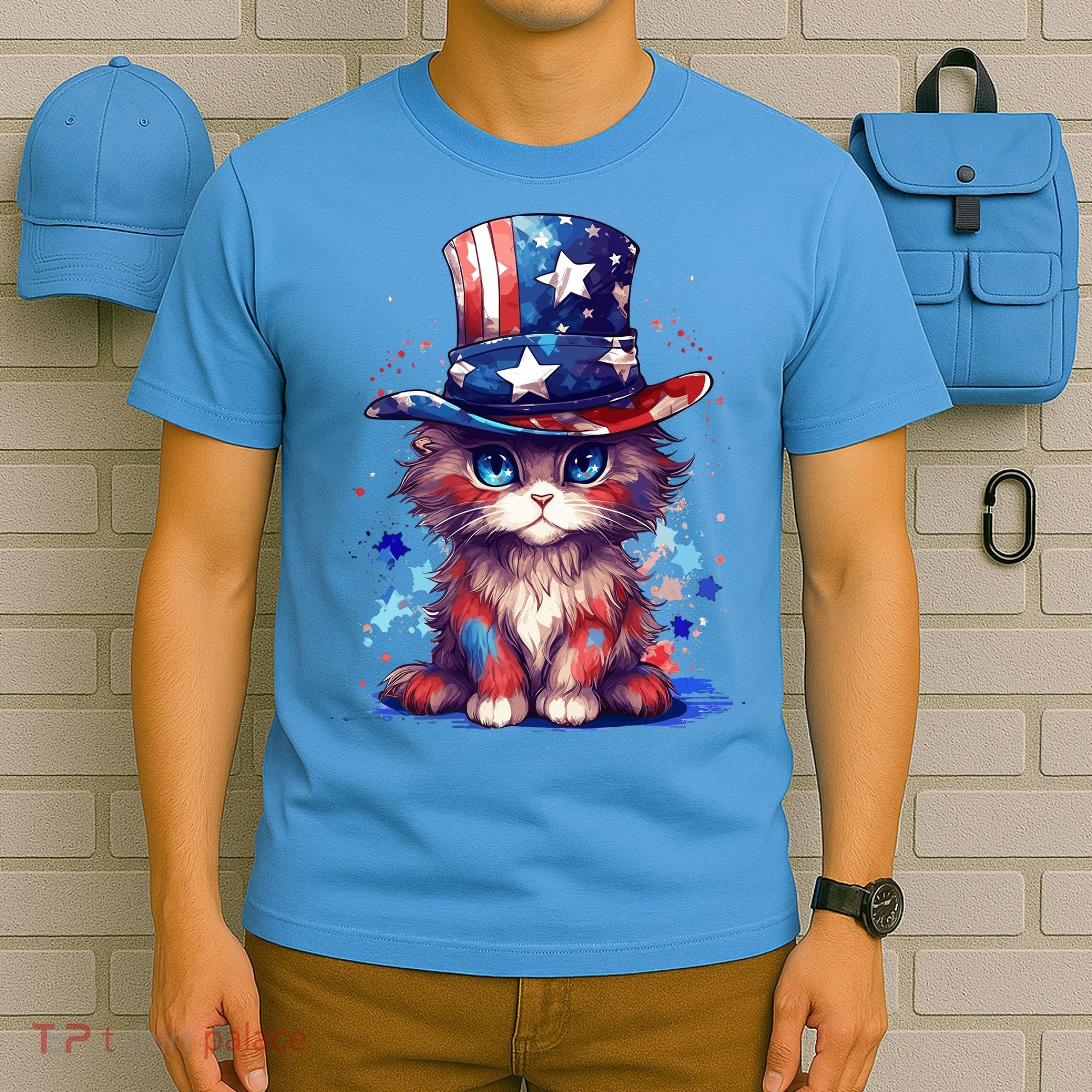 Cute Patriotic Red White And Blue Kitten Cat T-Shirt