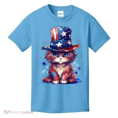 Cute Patriotic Red White And Blue Kitten Cat Kids T-Shirt