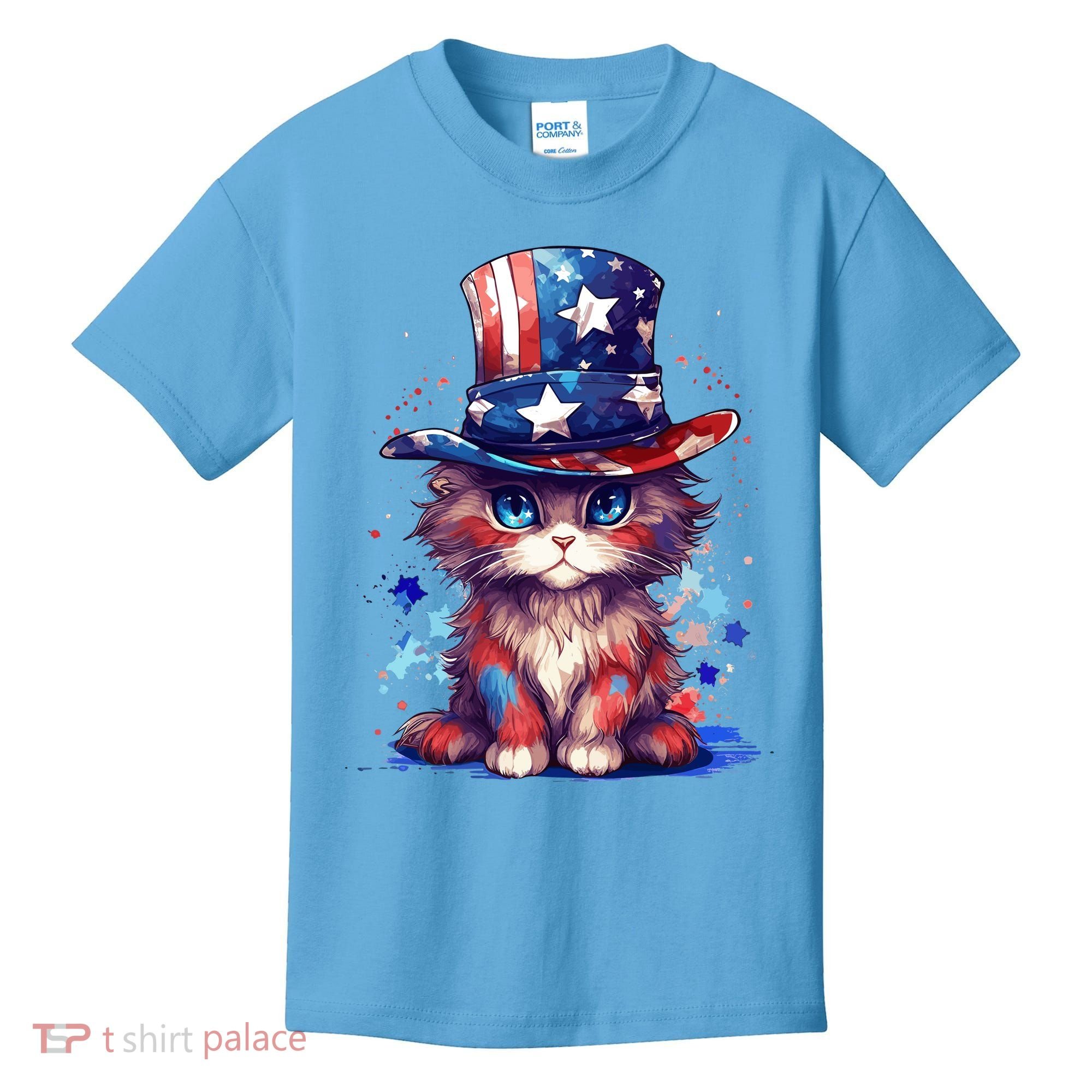 Cute Patriotic Red White And Blue Kitten Cat Kids T-Shirt