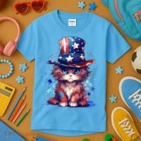 Cute Patriotic Red White And Blue Kitten Cat Kids T-Shirt thumb 3