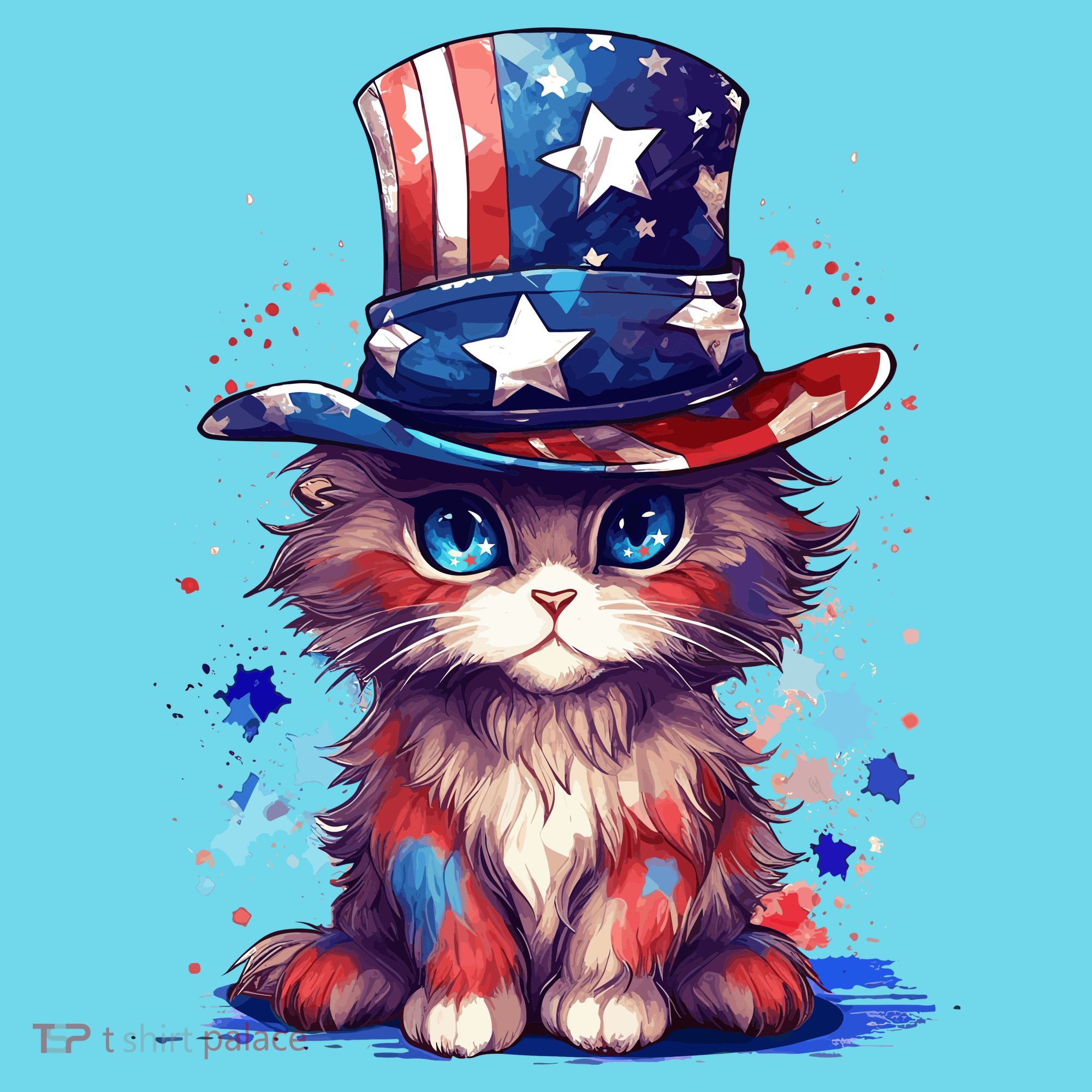Cute Patriotic Red White And Blue Kitten Cat Kids T-Shirt